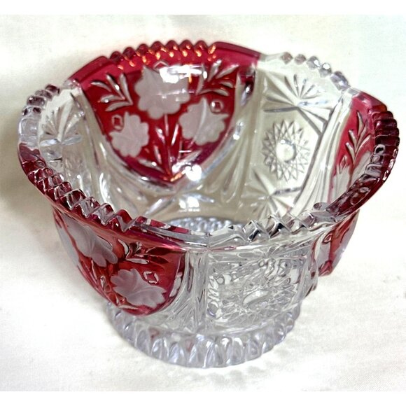 Vintage Ruby Red Crystal Candy Nut Dish Bowl Hand Cut Scalloped Edges Timeless - Picture 7 of 7